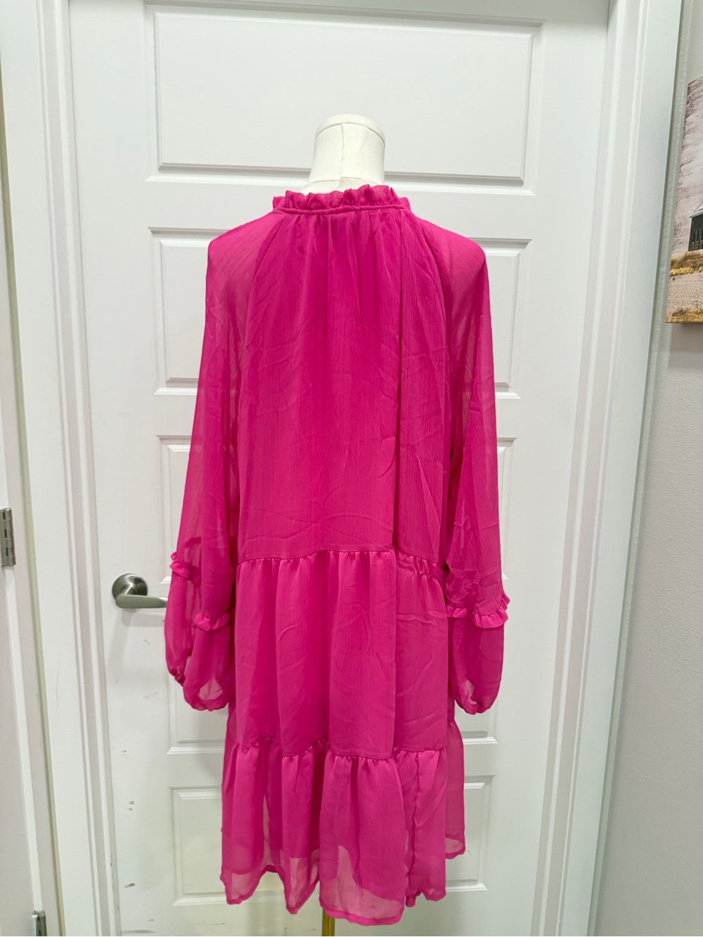 Vince Camuto Women's Hot Pink Tiered Long Sleeve Dress - Picture 3 of 6